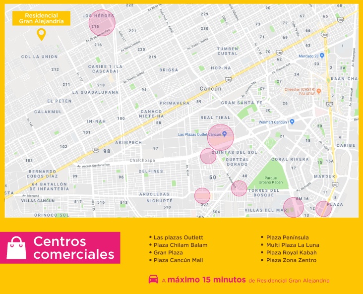 Gran Alejandria puntos interes centros comerciales casas nuevas en venta en cancun